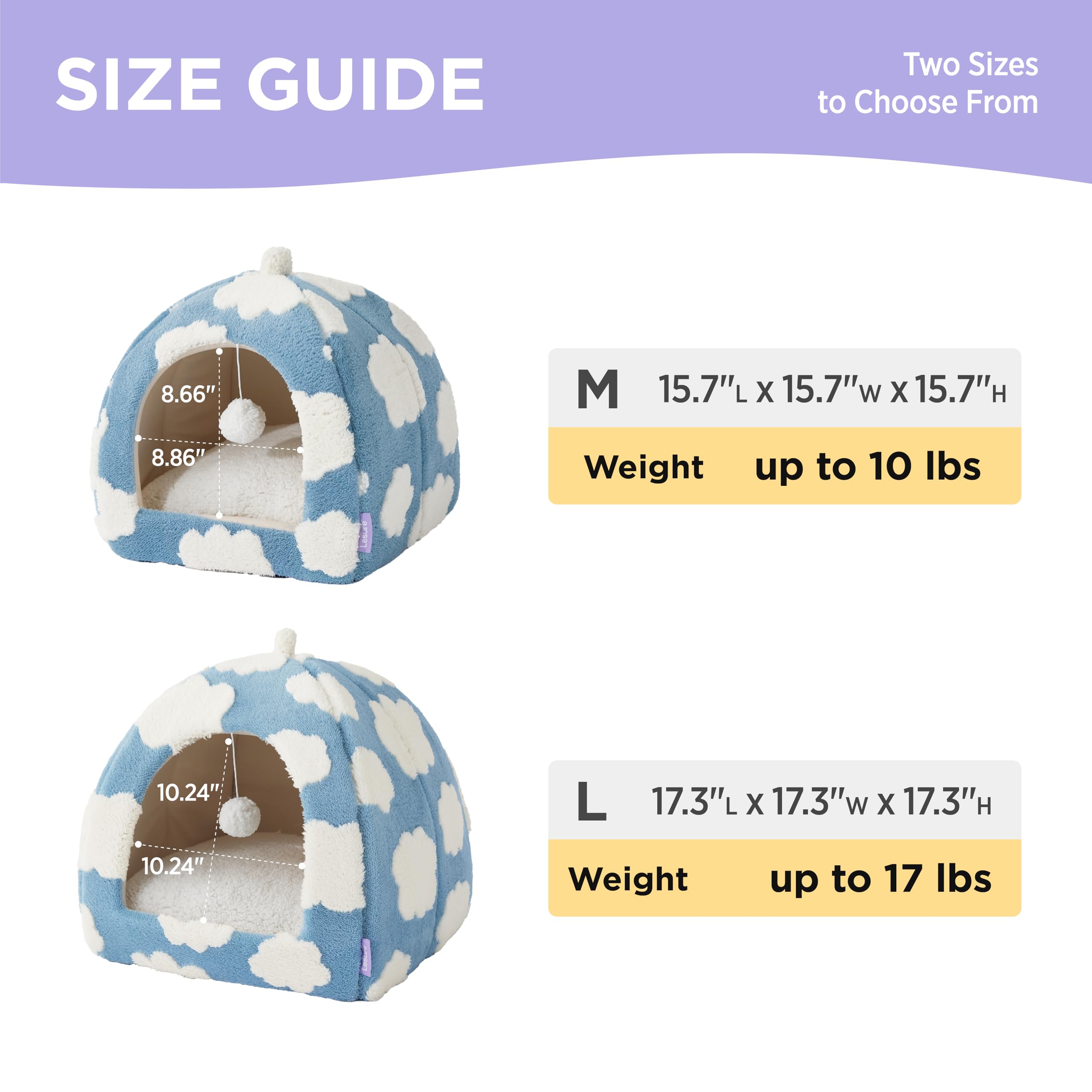 Lesure 2in1 Cute Cat House for Kitten with Washable Cushioned Pillow,16in