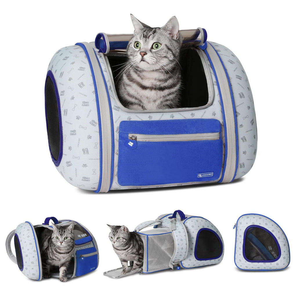 LIULIUPET Cat and Dog Backpack Carrier, Foldable Breathable Pet Carrier Backpack with Mesh Ventilation, Large Portable Outing Traveling Pet Bag for Small, Medium Cats, Small Dogs, Blue
