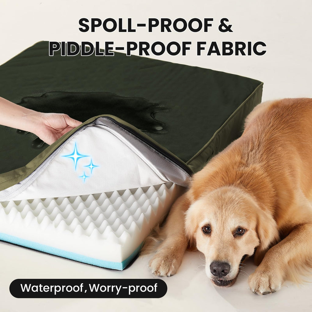 OhGeni Orthopedic Waterproof Large Dog Bed, Memory Foam, 41 inch(Green)