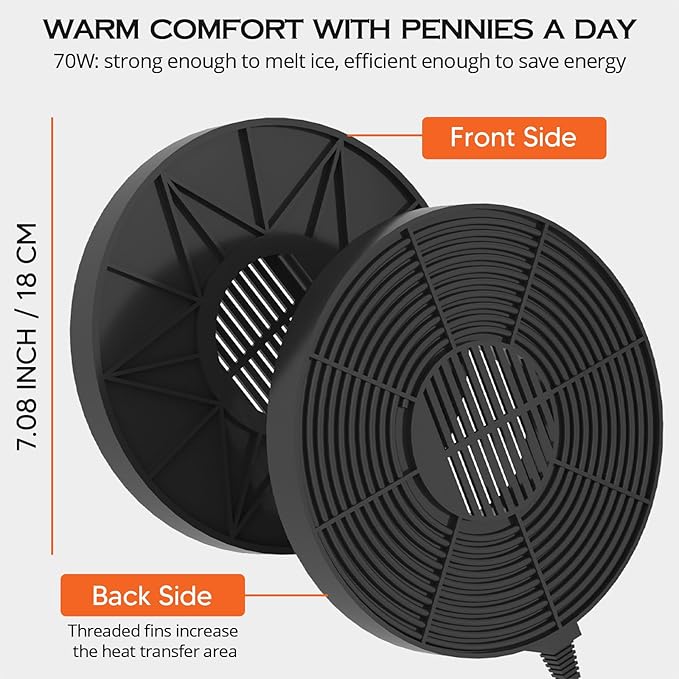 Fortrek Bird Bath Heater for Outdoors in Winter, 70w Birdbath Deicer Thermostatic Controller Water Heater with 5FT Cable for Birdbaths, Chicken, Duck, Livestock, Poulty, Animal, Tank, Buckets