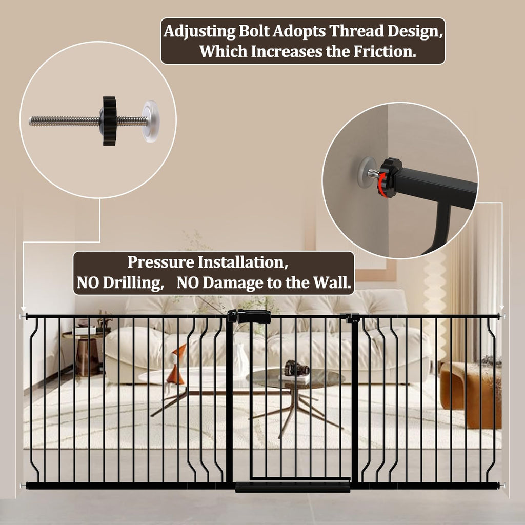WAOWAO 71.65-85.03" Extra Wide Baby Gate Pressure Mounted 30" Tall Black