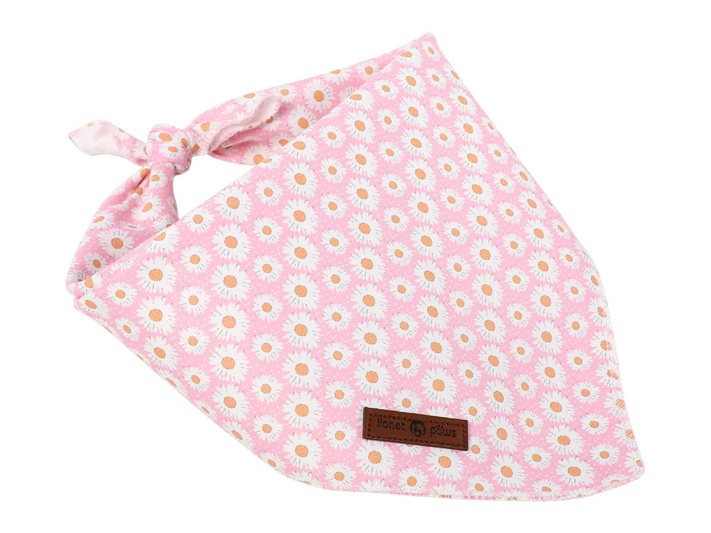 Lionet Paws Spring Daisy Dog Bandana Washable Cotton Handkerchief Scarf Triangle Pink Bandana for Small Medium Large Dogs Girl Boy