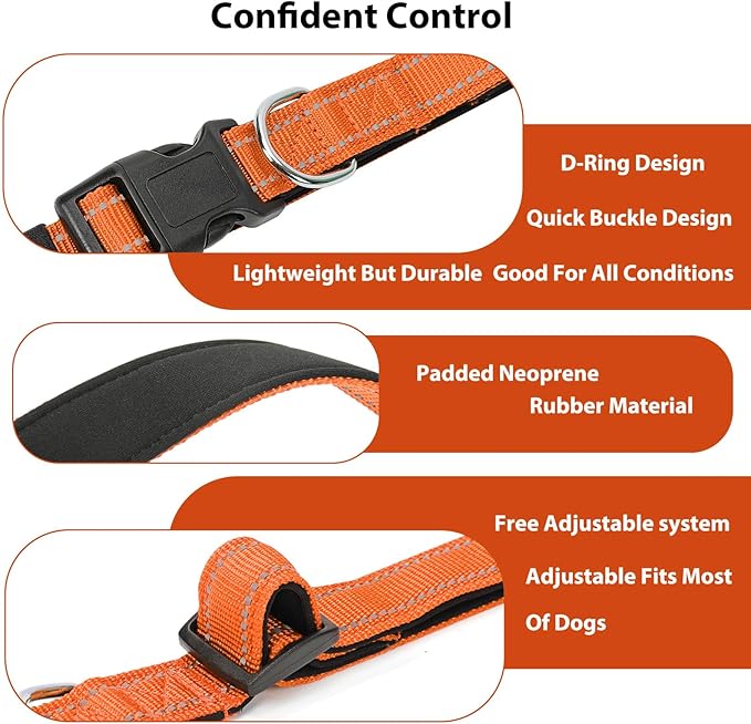PenSeepet Reflective Dog Collar Padded with Soft Neoprene Breathable Quick Release Basic Dog Collars for Medium Large Dogs Orange