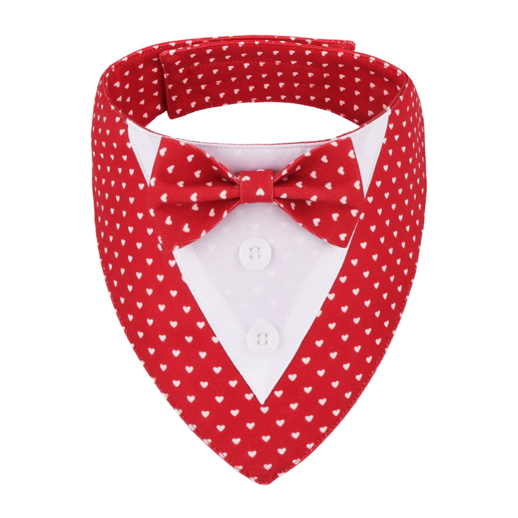 ADOGGYGO Valentine Dog Tuxedo Bandana, Red Heart Pet Tux with Bowtie Adjustable Valentine Costume for Medium Dogs Pets (M)