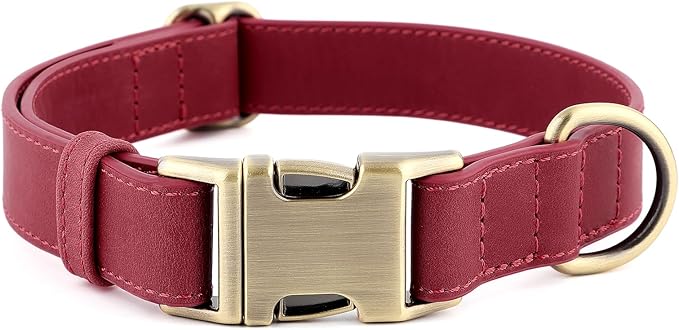 Plutus Pet Genuine Leather Dog Collar – Adjustable Pet Collar with Quick Release Metal Buckle, Soft Real Leather for Small Medium Large Dogs, Heavy Duty & Skin-Friendly (Burgundy, L)