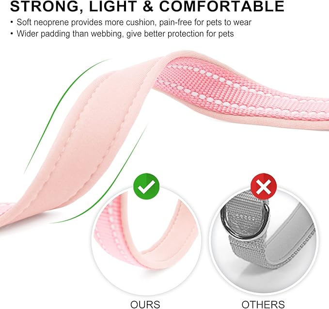azuza Reflective Dog Collar,Soft Neoprene Padded Pet Collar with ID Tag Ring,Adjustable for Large Dogs,Pink,L