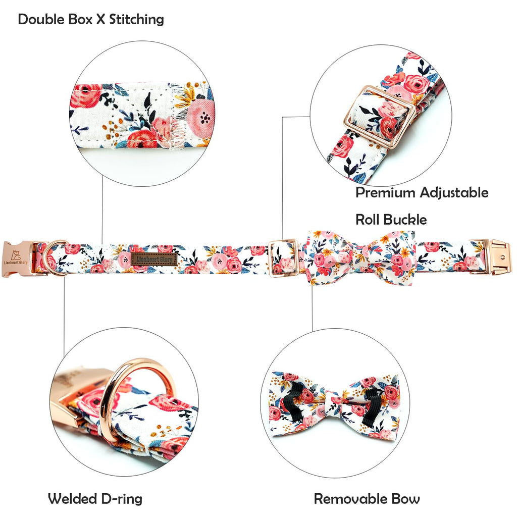 Lionheart glory Dog Collar Bow Collar Floral Dog Collar with Bow Tie Spring Summer Cute Collar Dog Boy or Girl Dog Collars Soft Durable Adjustable Dog Collars for Large Dogs
