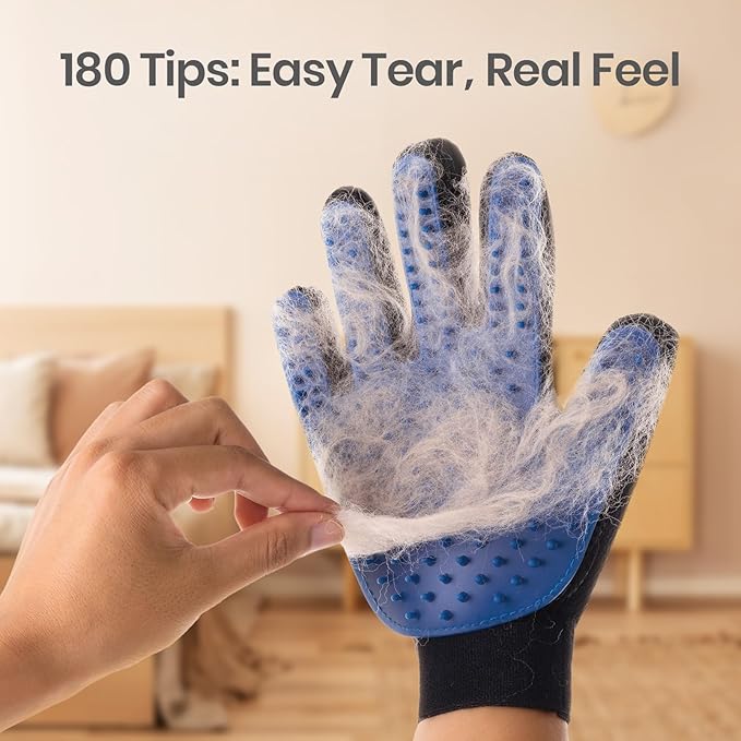 Pet Hair Removal Glove with 255 Silicone Tips for Dogs & Cats, Right Blue