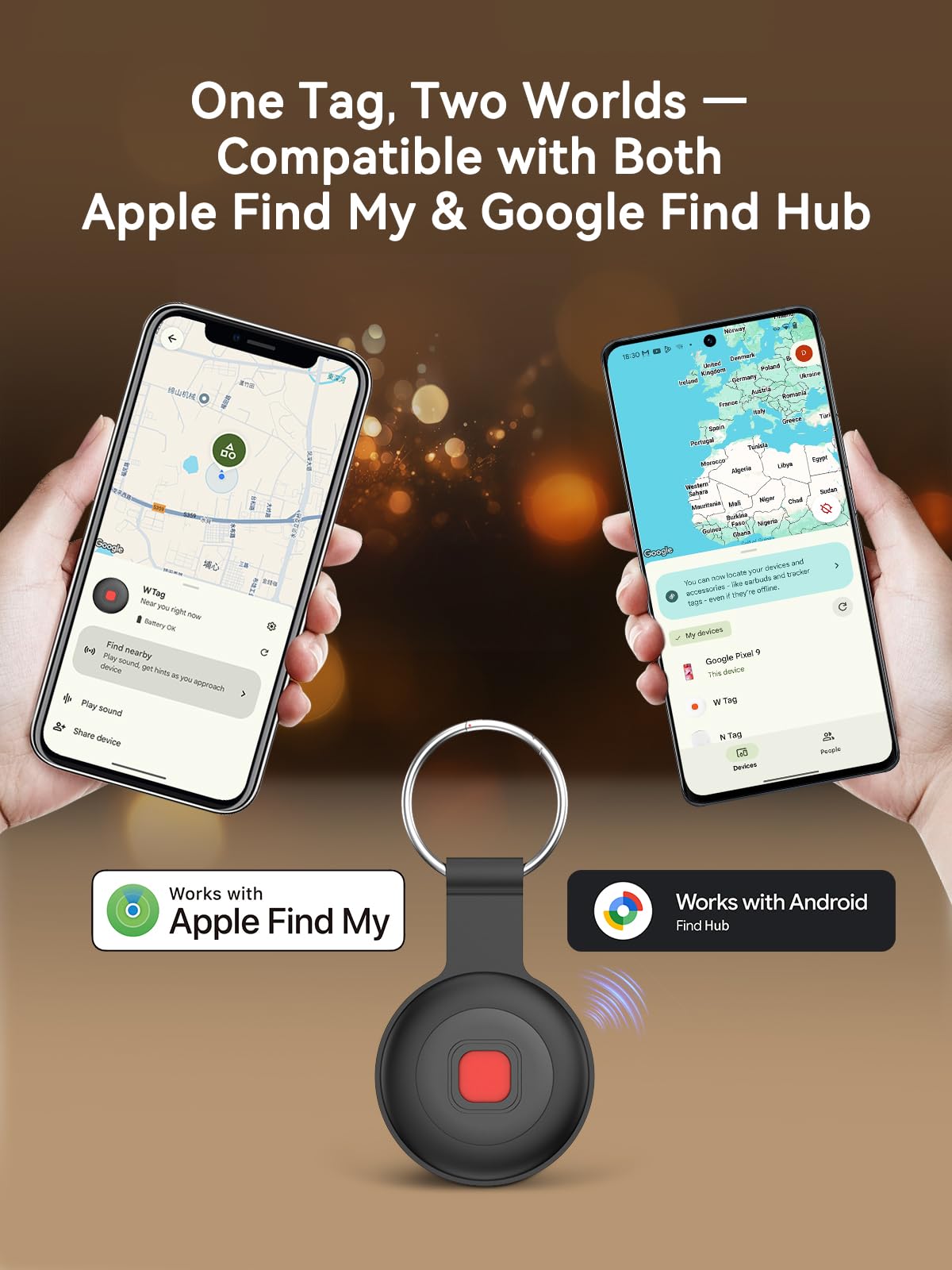 Bluetooth Dog Tracker Tag, Pet Tracker for Dogs with Silicone Collar Holder, Works with Apple Find My & Android Find Hub, IP67 Waterproof Anti-Lost Locator