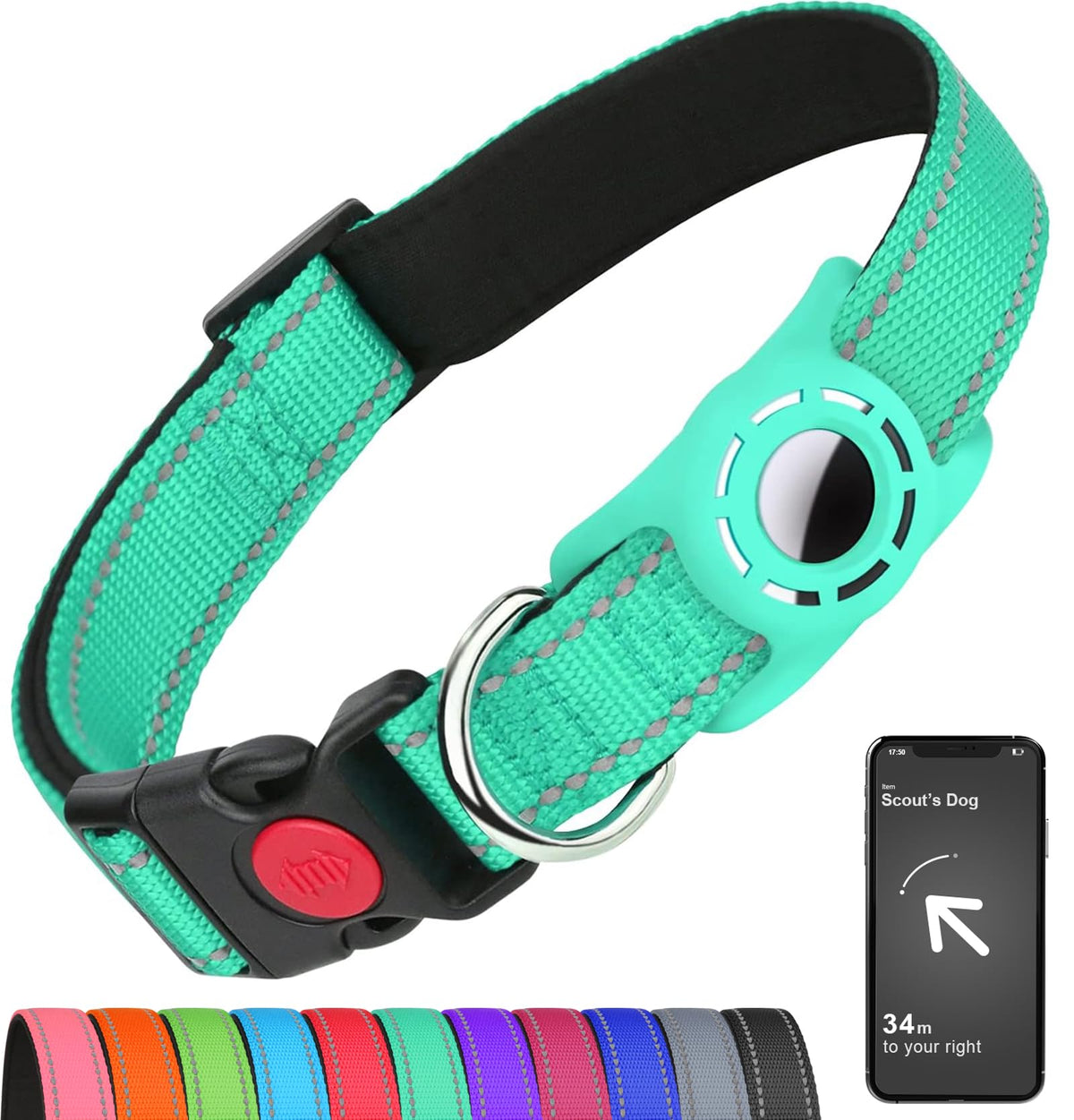 Erbine Reflective Dog Collar for Large Dogs with Silicone Tag Holder