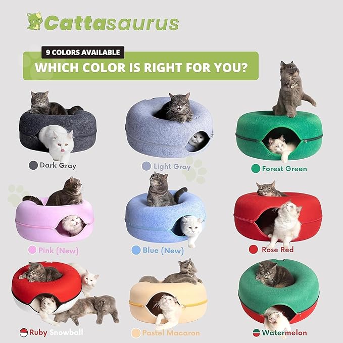 CATTASAURUS Peekaboo Cat Cave for Multiple & Large Cats Up to 30-45 Lbs, Scratch Detachable & Washable Tunnel Bed, Comfy Donut Cat Cave (Dark Gray, Large)