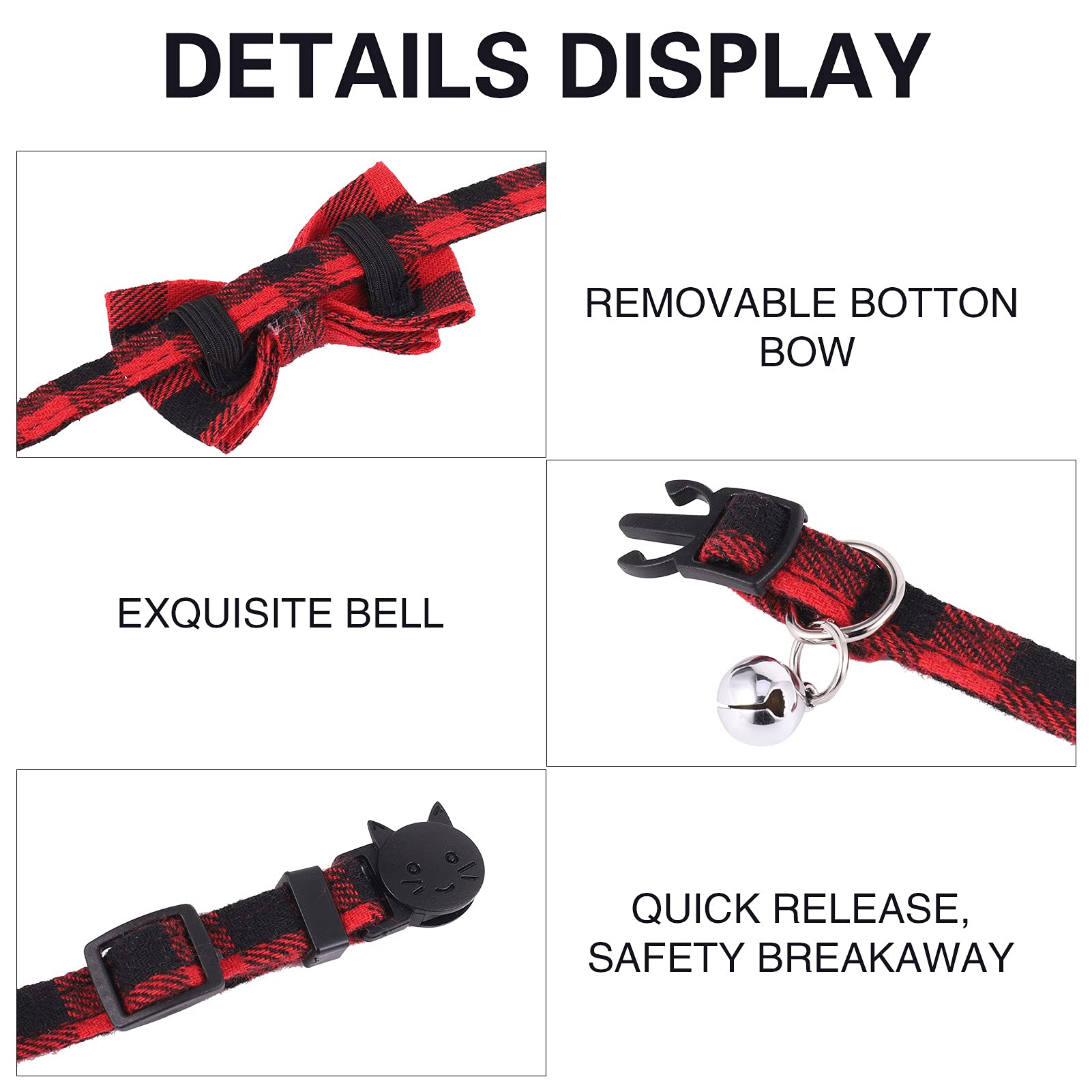 DragonflyDreams 6 PCS Cat Collars with Bow Tie and Bell,Cat Collars Plaid,Breakaway Adjustable Cat Bow Tie Collars,Cute Bow Tie Suitable for Kittens Or Certain Puppies