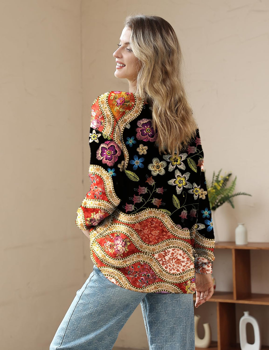 YESNO Women Sweater Graphic Oversized Pullover Sweaters Casual Loose Long Sleeve Knit Tops 2XL S01 CR174