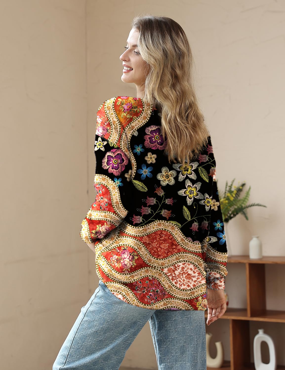 YESNO Women Sweater Graphic Oversized Pullover Sweaters Casual Loose Long Sleeve Knit Tops 2XL S01 CR174