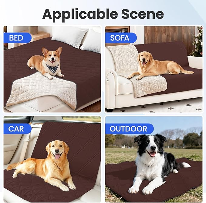 Waterproof Dog Blanket, Non-Slip Soft Pet Bed Cover, Couch Cover for Dogs Washable, Protects Sofa, Furniture, Crate, Car, Tear Resistant Leakproof Pet Blanket (52x82 Inch, Coffee)