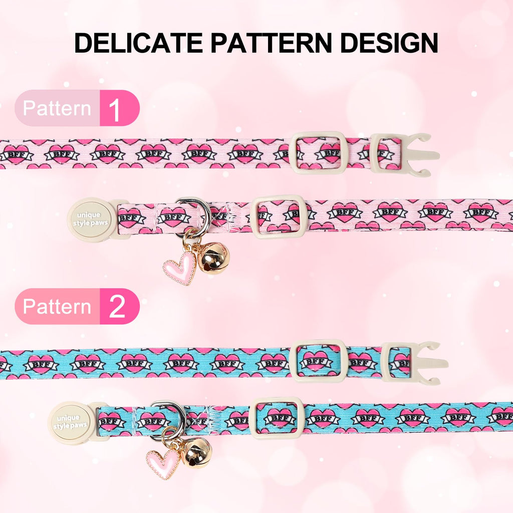 Unique Style Paws Pink Kitten Collars,Cute Valentine Cats Collar with Bell,Kitten Collar Breakaway Buckle with Heart Pattern,Adjustable Valentine Cat Collars,Ideal Gift for Boy Girl Cats