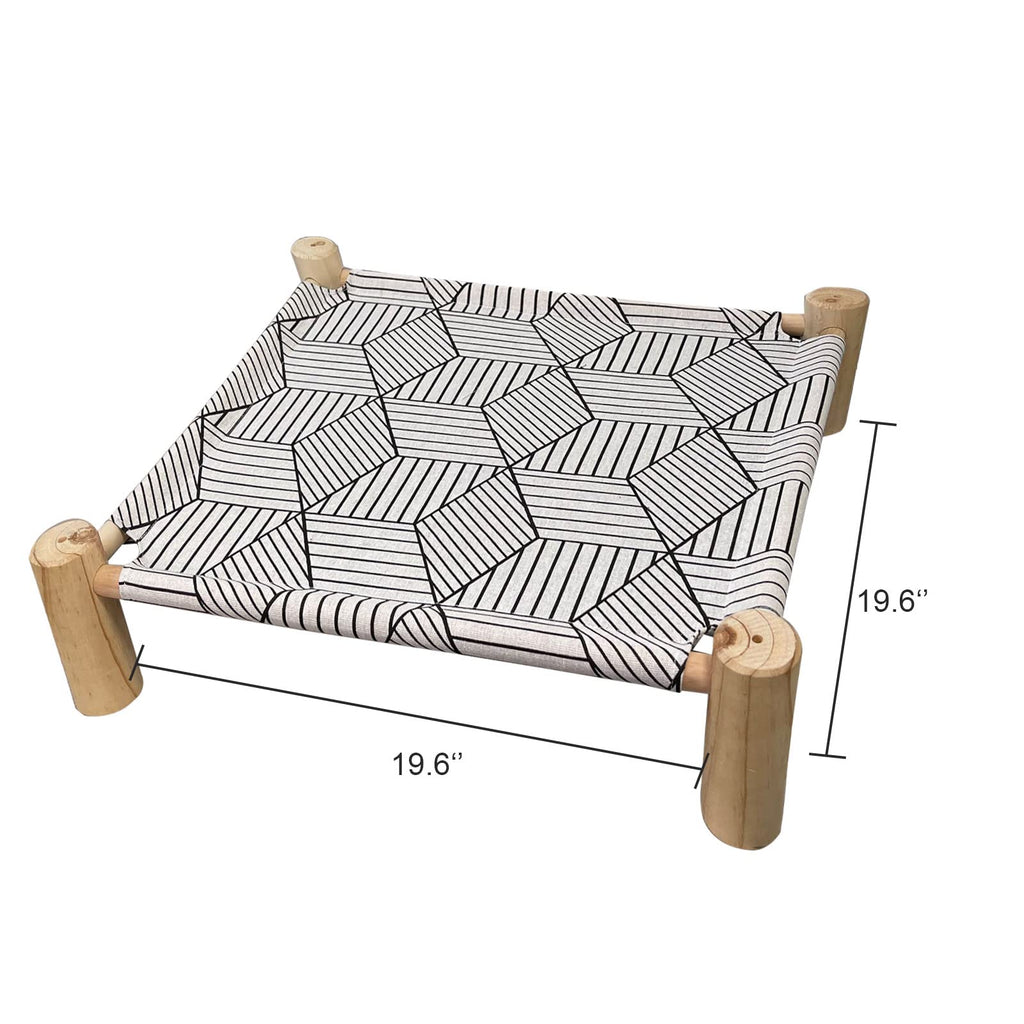 Pozico Cat/Dog Bed Hammock - Wooden Raised Indoor/Outdoor Beds - Breathable Mesh for Small Animals - White Diamond