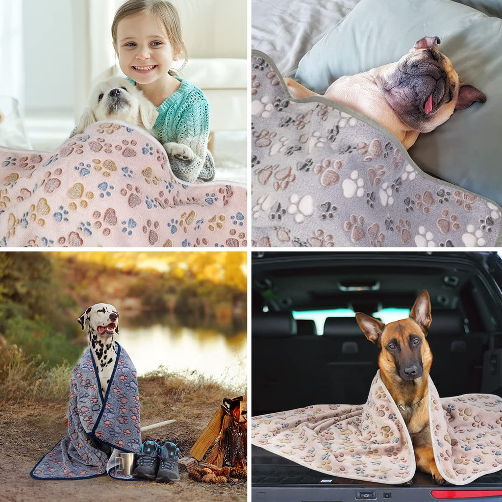 Dono 1 Pack 3 Dog Blankets, Soft Fluffy Fleece Pet Blanket Warm Sleep Mat Paw Print Design Puppy Kitten Throw Blankets Doggy Blanket for Dogs