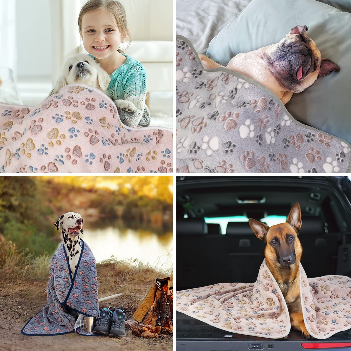 Dono 1 Pack 3 Dog Blankets, Soft Fluffy Fleece Pet Blanket Warm Sleep Mat Paw Print Design Puppy Kitten Throw Blankets Doggy Blanket for Dogs