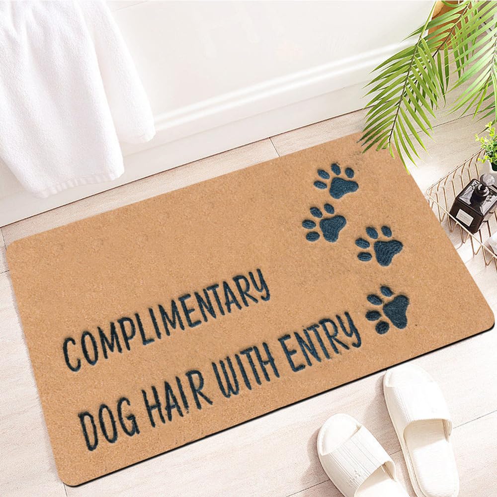 Assaoy COMPLIMENTARY Dog Hair with Entry Funny Door Mats Outside Coir Doormat for Home Entrance,Front Door mat,Indoor Entrance Embroidered Welcome Rubber Rugs Home Spring Decor 30”x 18”