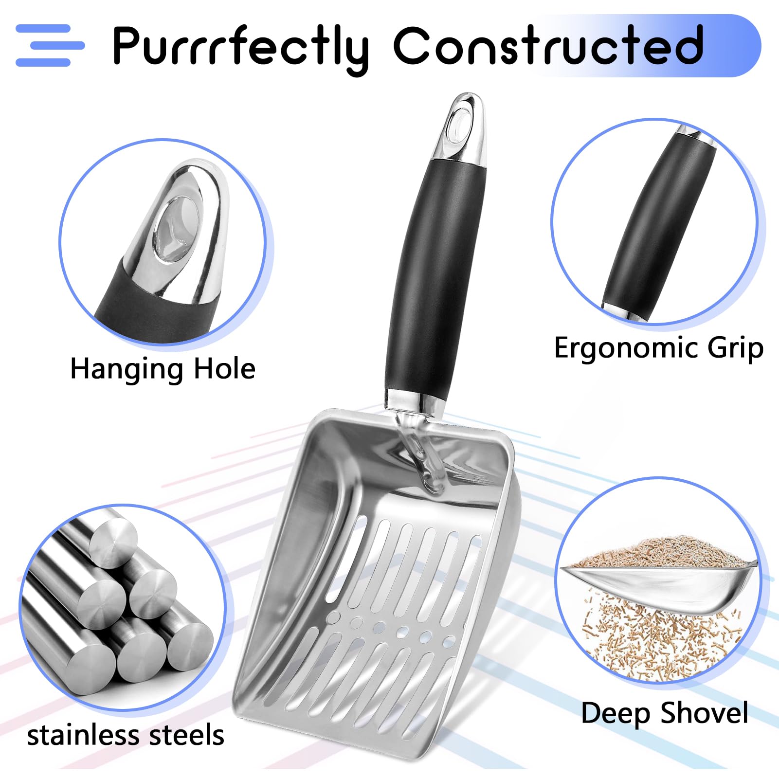NewGF Stainless Steel Cat Litter Scoop,Metal Cat Litter Scoop,Kitty Metal Scooper,Sturdy Mesh Scooper,Suitabla cat Scooper for Cat Litter Box(Sliver)
