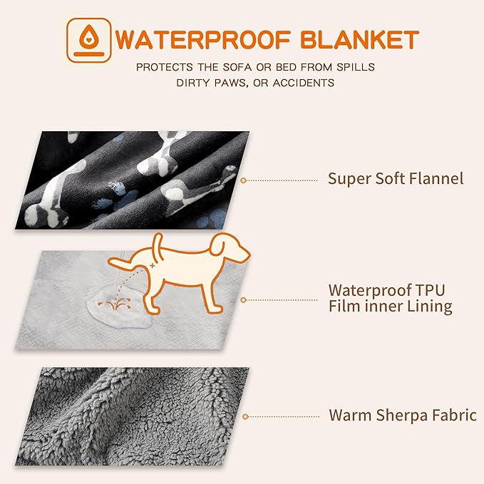 CAPT.SNOOZE Washable Waterproof Dog Blankets for Large Dogs 60"x80"