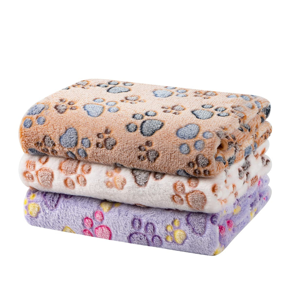 Dono 1 Pack 3 Dog Blankets for Small Dogs, Soft Fluffy Paw Print Pattern Fleece Pet Blanket Warm Sleep Mat, Puppy Kitten Blanket Doggy Mat for Dog Cat Kitten Doggy