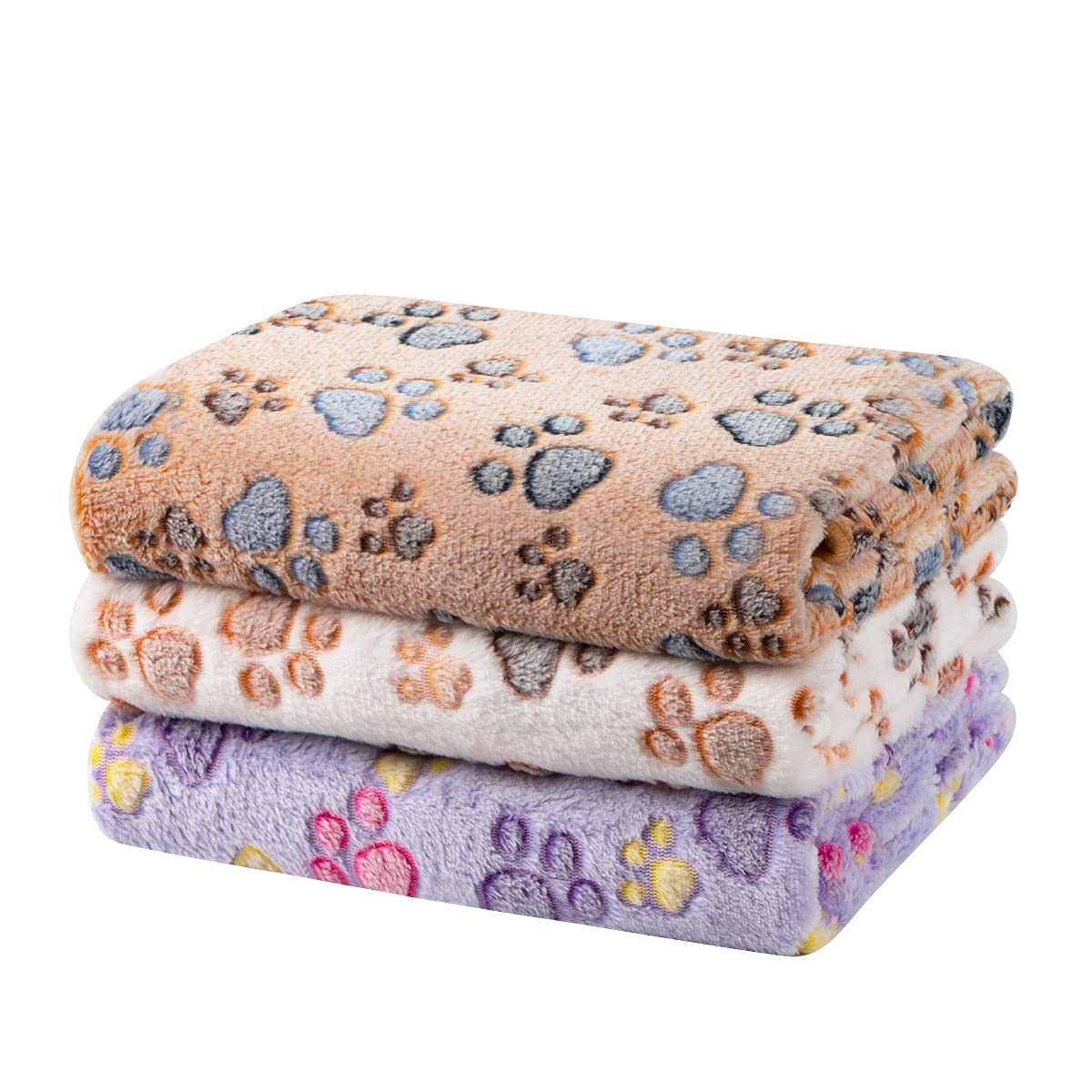 Dono 1 Pack 3 Dog Blankets for Small Dogs, Soft Fluffy Paw Print Pattern Fleece Pet Blanket Warm Sleep Mat, Puppy Kitten Blanket Doggy Mat for Dog Cat Kitten Doggy