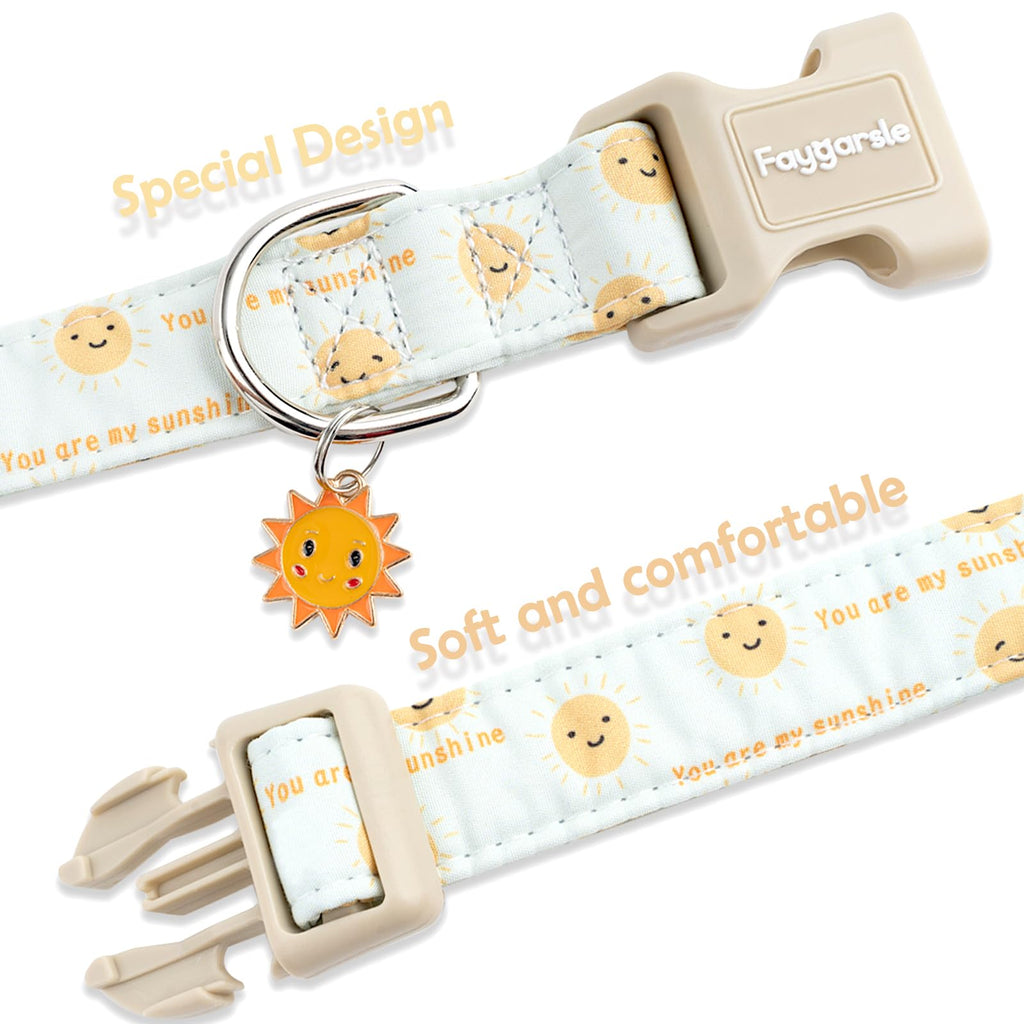 Faygarsle Sunshine Pattern Dog Collar, Adjustable Cotton Fabric, Cute Design for Small Medium Large Dogs, L