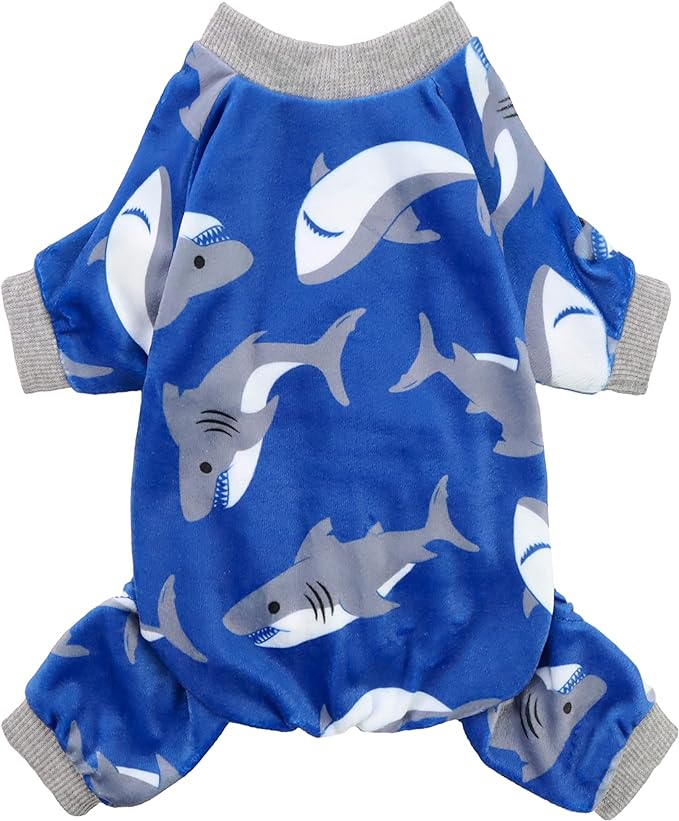 Fitwarm Shark Dog Pajamas, Dog Clothes for Small Dogs Girl Boy, Pet Onesie with Feet, Cat Outfit, Lightweight Velvet, Royal Blue, Large
