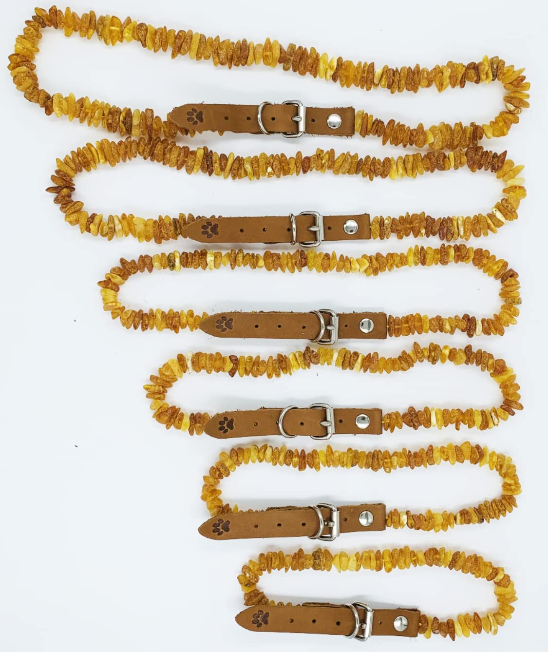Baltic Amber Dog & Cat Collar with Adjustable Leather Strap - Raw Knotted Amber Beads (40-45cm)