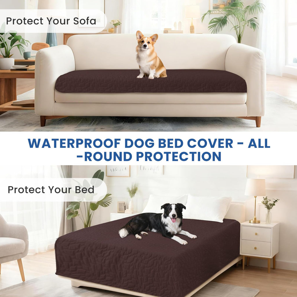 CYCMACO Waterproof Dog Blanket, Non-Slip Soft Pet Bed Cover, Couch Cover for Dogs Washable, Protects Sofa, Furniture, Crate, Car, Tear Resistant Leakproof Pet Blanket (82x82 Inch, Coffee)