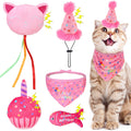 BINGPET Cat Birthday Catnip Toys for Indoor Cats, 5 Pcs Cat Birthday Gift Kitten Interactive Toys for Boy Girl Cats, Soft Plush Catmint Kitty Chew Kick Toy, Hat, Bandana, Balloon, Cake, Fish, Pink