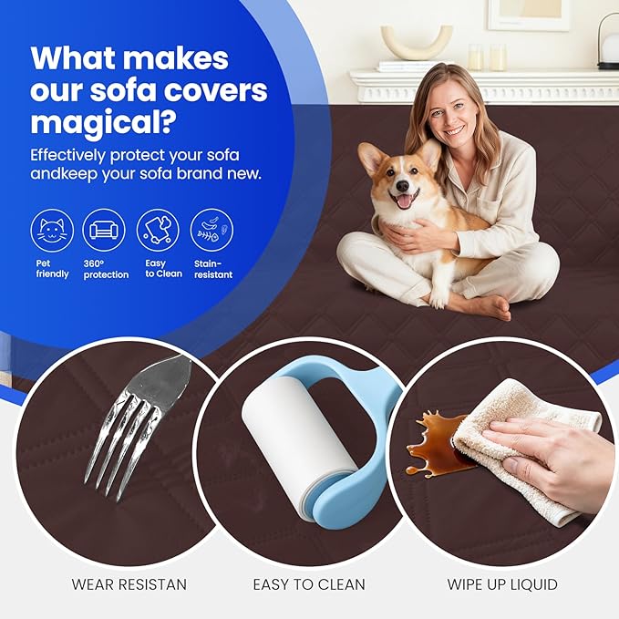 CYCMACO Waterproof Dog Bed Cover, Non-Slip Dog Blanket for Couch, Couch Covers for Dogs Washable, Pet Blanket for Furniture, Pet Bed Mat for Sofa, Car, Pet Supplies (68x82 Inch, Coffee)