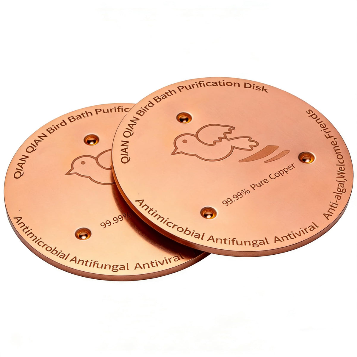 QIANQIANBird Bath Copper Disk, 0.6mm Reinforced 99.99% Pure Copper Cleaning Disk for Physical Safe Clean Water All-Season, Universal Fit for Outdoor Birdbaths, Bowl, Bird Bath Solar,2-Pack