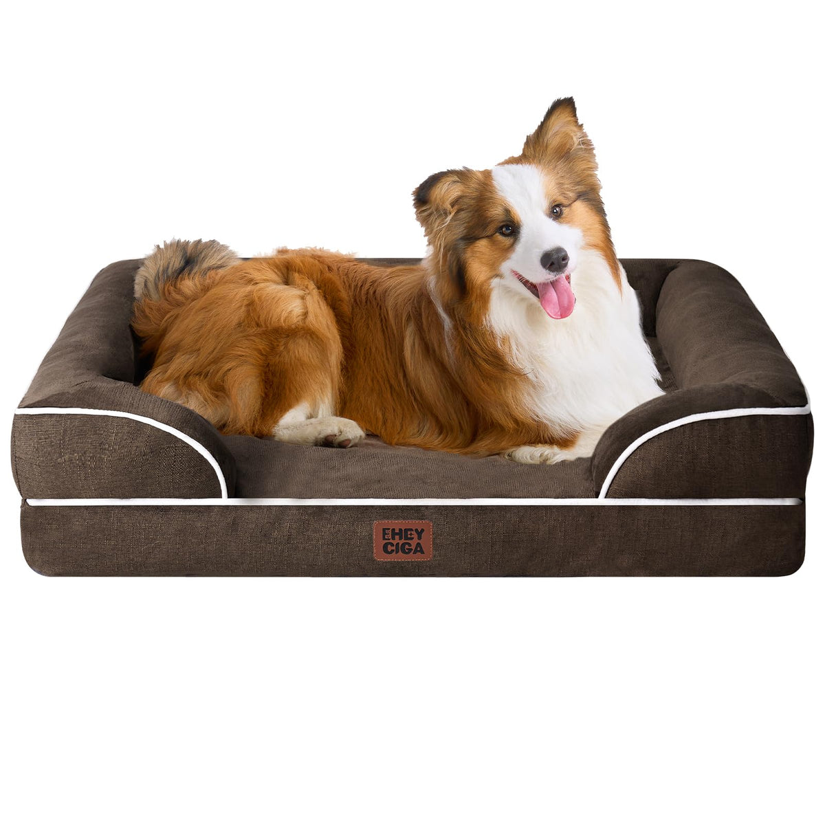 EHEYCIGA Orthopedic Dog Beds for Large Dogs, Waterproof Memory Foam Large Dog Bed with Sides, Non-Slip Bottom and Egg-Crate Foam Pet Couch Bed with Washable Removable Cover, Grey