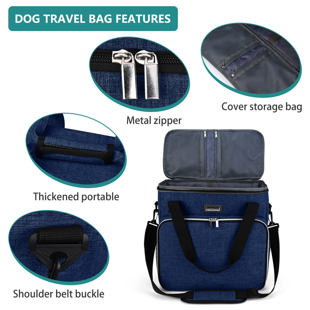 BAGLHER Dog Travel Bag, Pet Travel Bag (ALL Pet Travel Supplies), With 2 Pet Food Containers and 2 Collapsible Silicone Bowls; Essential Kits for Pet Travel Dark Blue