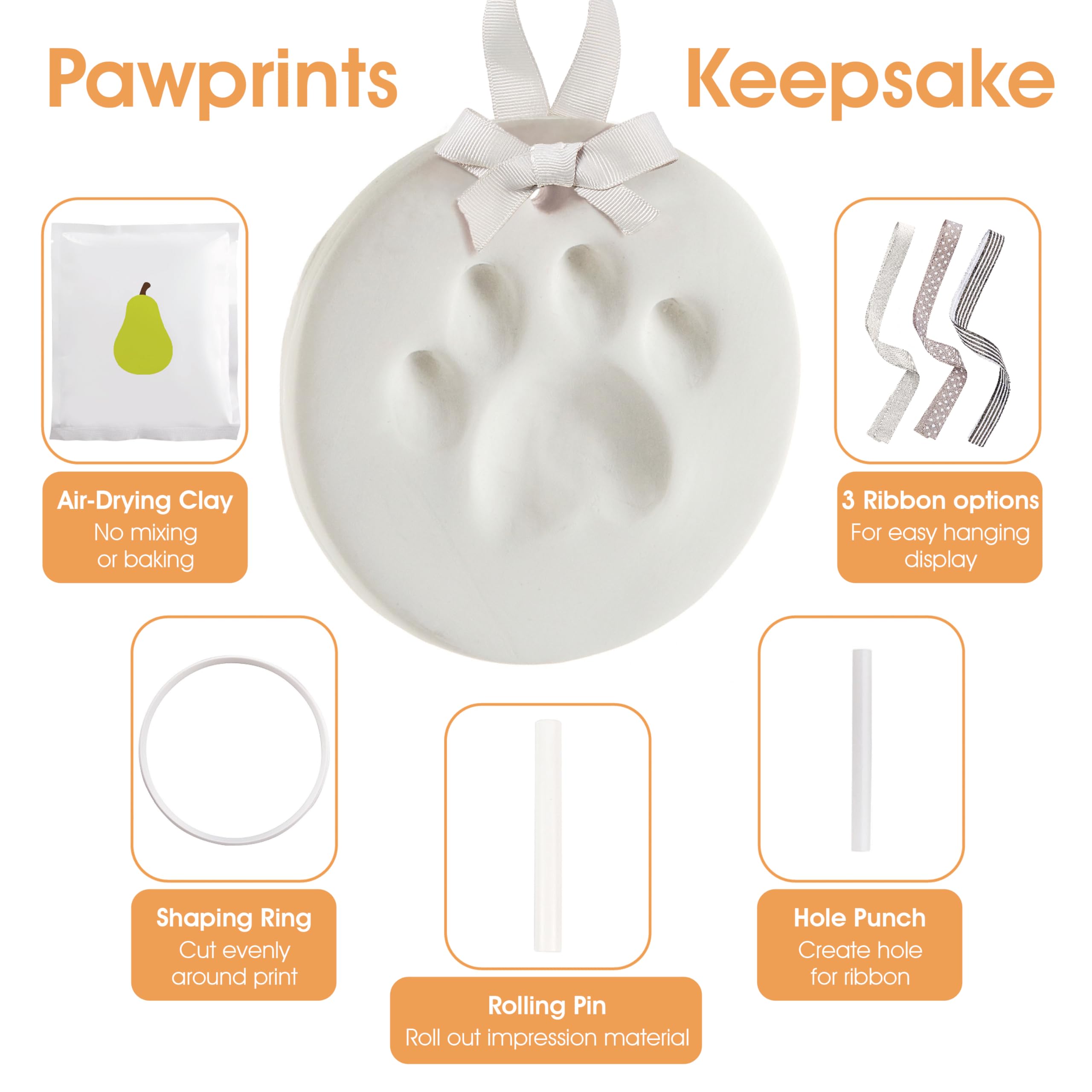 Pearhead Pet Paw Print Keepsake Ornament Kit, No-Bake Clay Kit