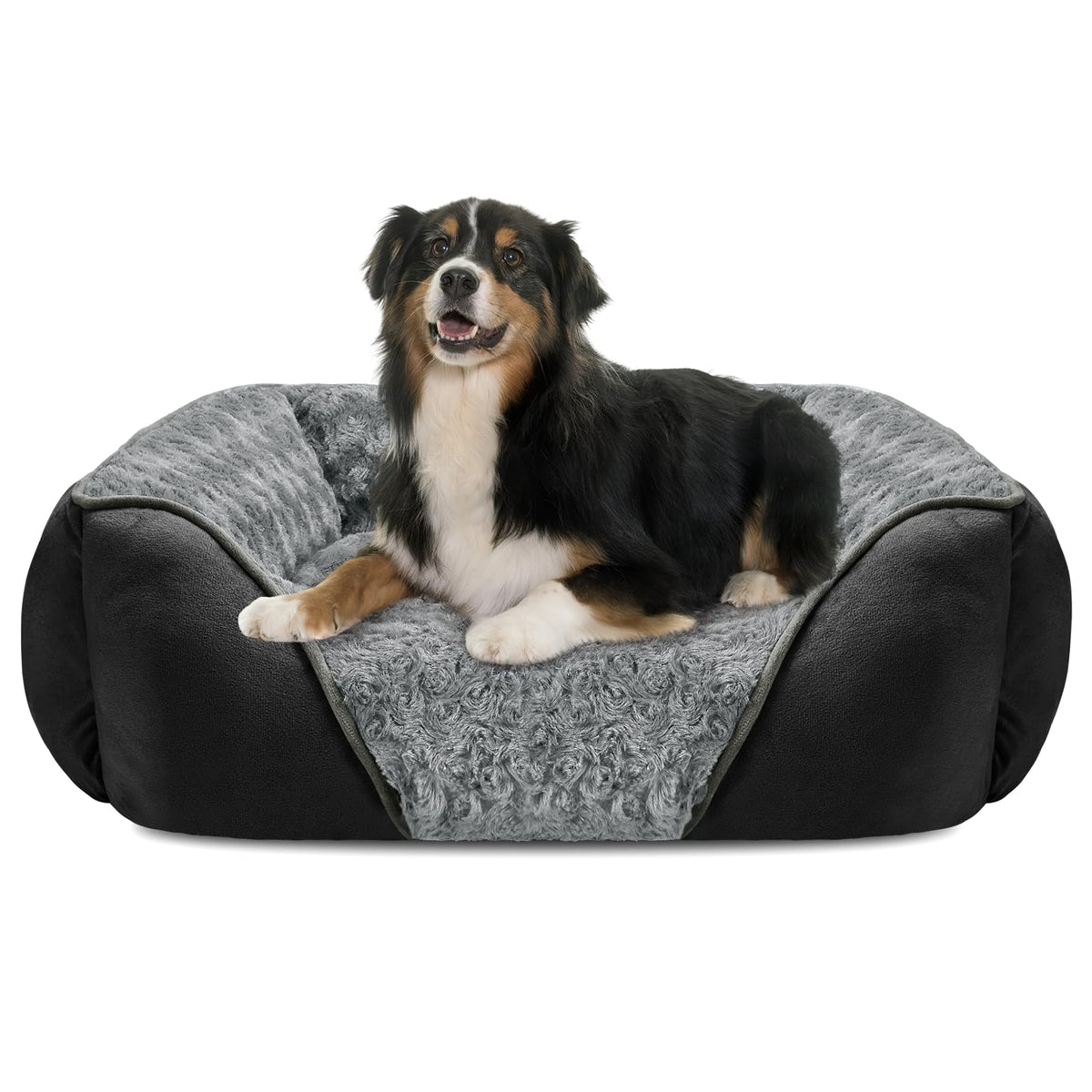 INVENHO Large Rectangle Orthopedic Dog Bed for Medium Small Dogs, Washable Soft Calming Puppy Sleeping Cuddler With Anti-Slip Bottom L(30"x24"x9")