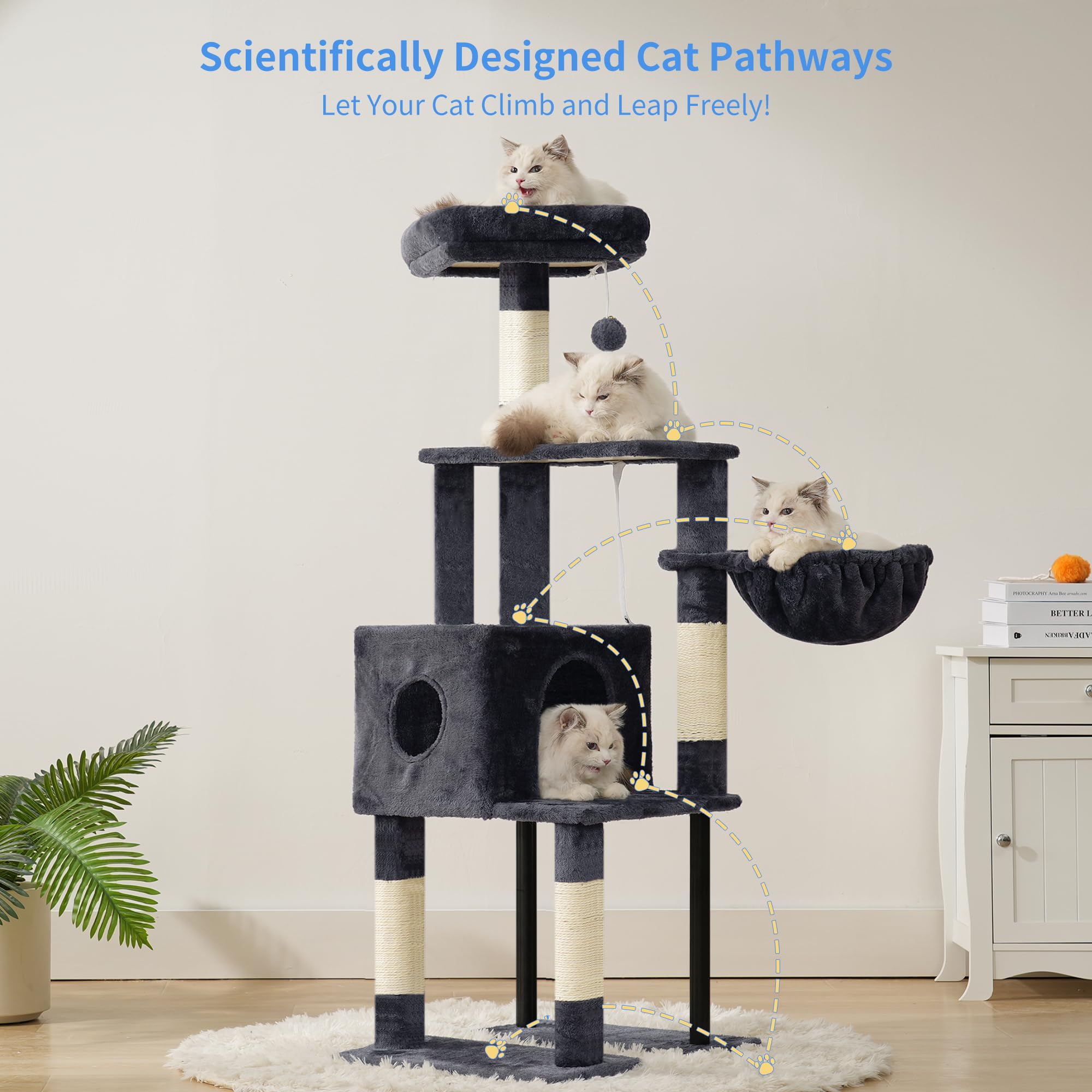 Heybly Cat Tree with Toy, 49.2 inch Cat Tower for Indoor Cats HCT200SG