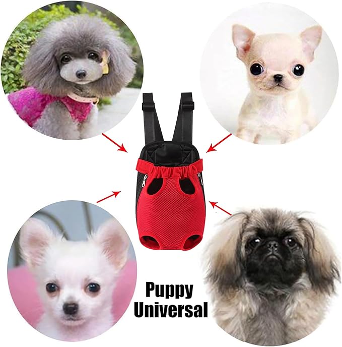 Dog Carrier Backpack, Adjustable Pet Front Carrier Backpack, Ventilated Pet Chest Carrier for Hiking Camping Travel, Sling Bag for Small Medium Dog Cat Rabbit Puppy (Red, XL)