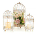 NUPTIO Decorative Candle Lanterns White, Distressed White Metal Bird Cage