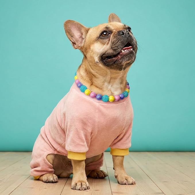 JOGIA Beaded Dog Necklace Collar, Adjustable Jewelry-Inspired Design with Sparkle Beads (Iridescent Pastels, Small)