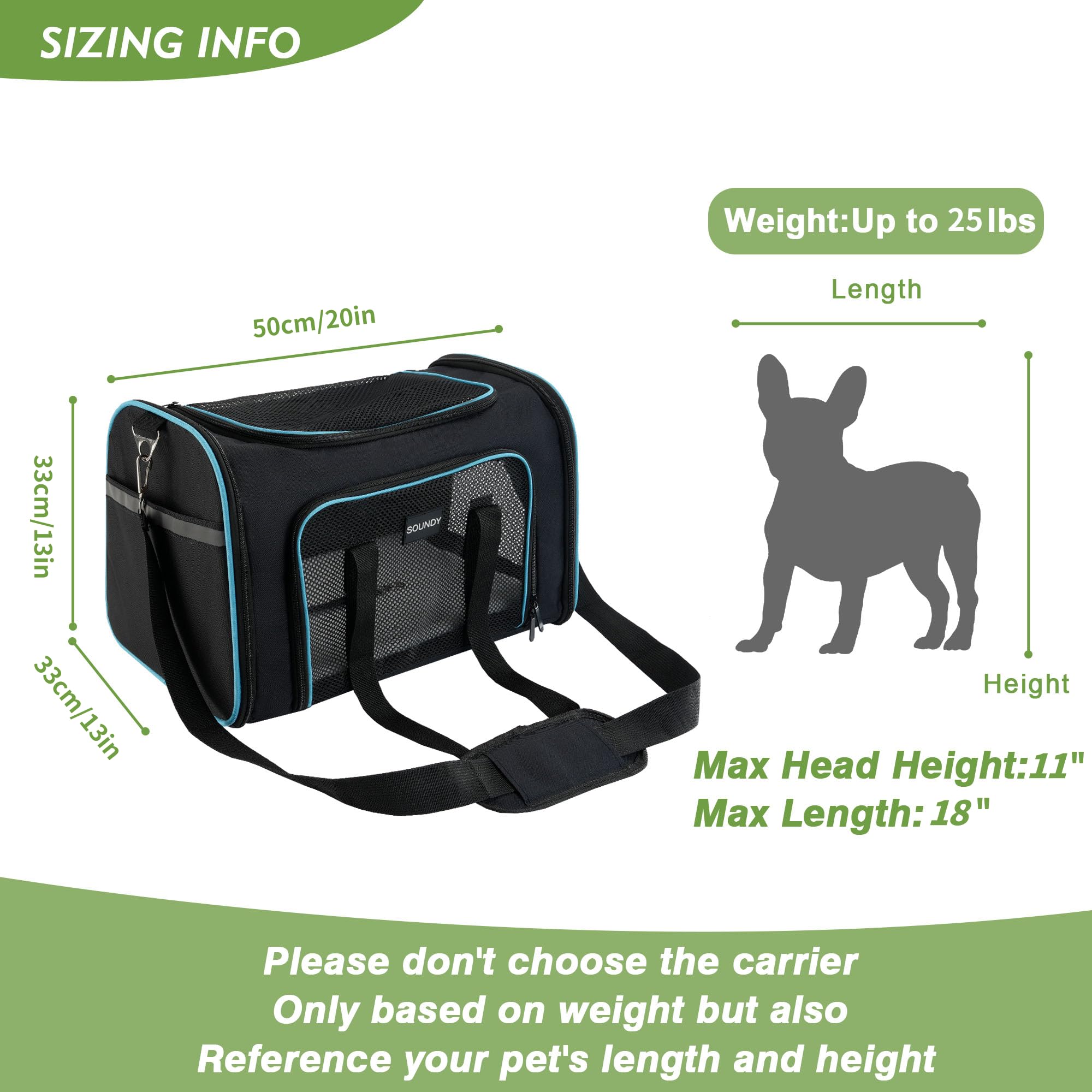 Soundy Large Cat Carrier Dog Carrier Under 25 Lbs,Collapsible Ventilated Portable Pet Bag with Soft Sided Breathable Mesh for Long Car Trips Maxi Load 2 Kittens or Small, Medium Dog (Large Black)