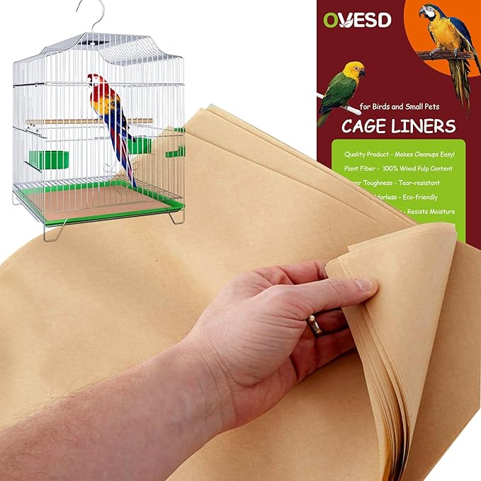 OVESD 30PCS Bird Cage Liners - 13.8x13.8 Inch Leak-Proof Disposable Tray Pads for Parrots, Parakeets, Cockatiels, Lovebirds | Easy-Clean Cage Bottom Paper | Customizable Size