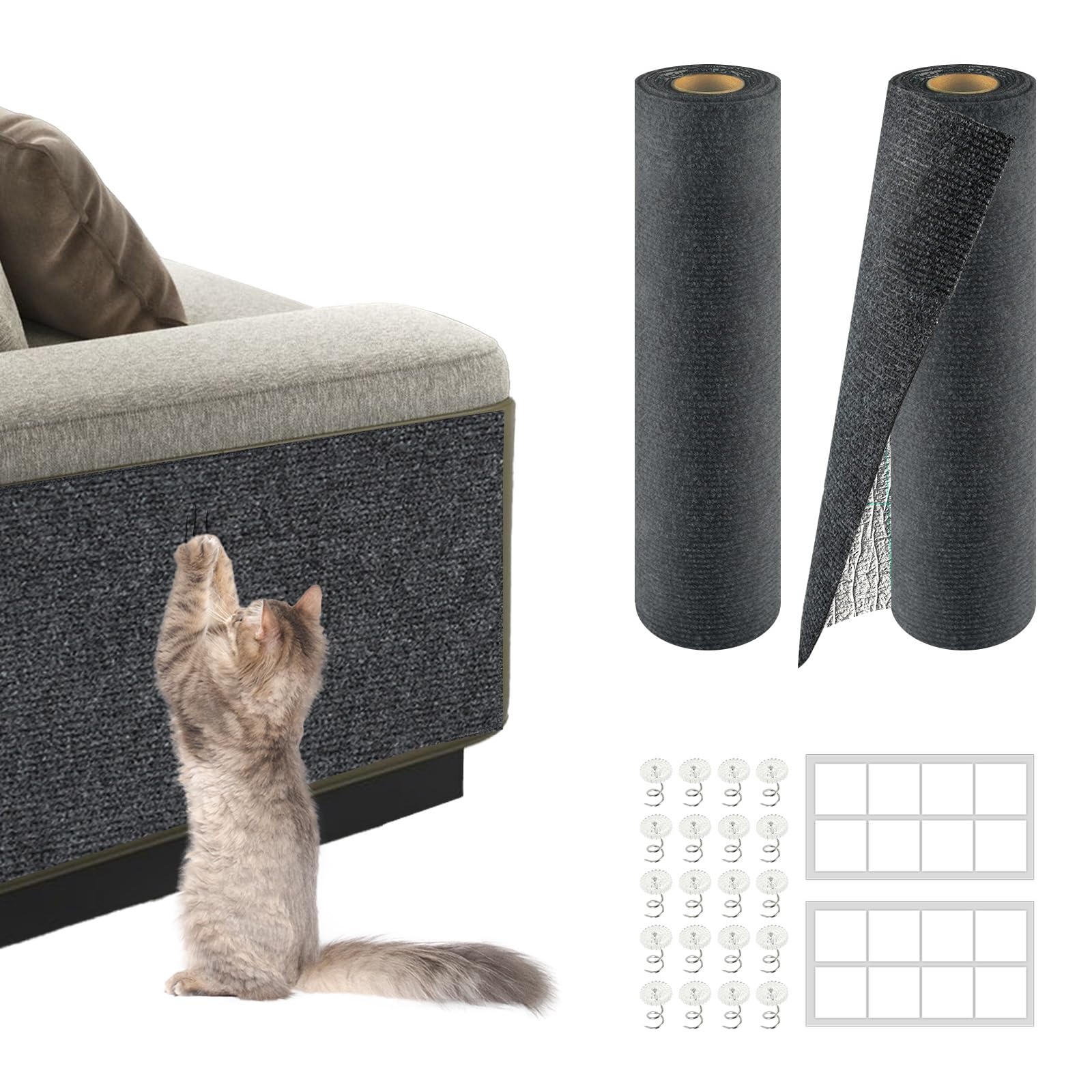 2Pack Total 78.7"x15.8" Cat Scratch Mat for Cat Couch Furniture and Wall Protector | Trimmable Self-Adhesive Carpet Climb Cat Scratcher for Covering Cat Tower and Replacement Pads (Dark Grey)