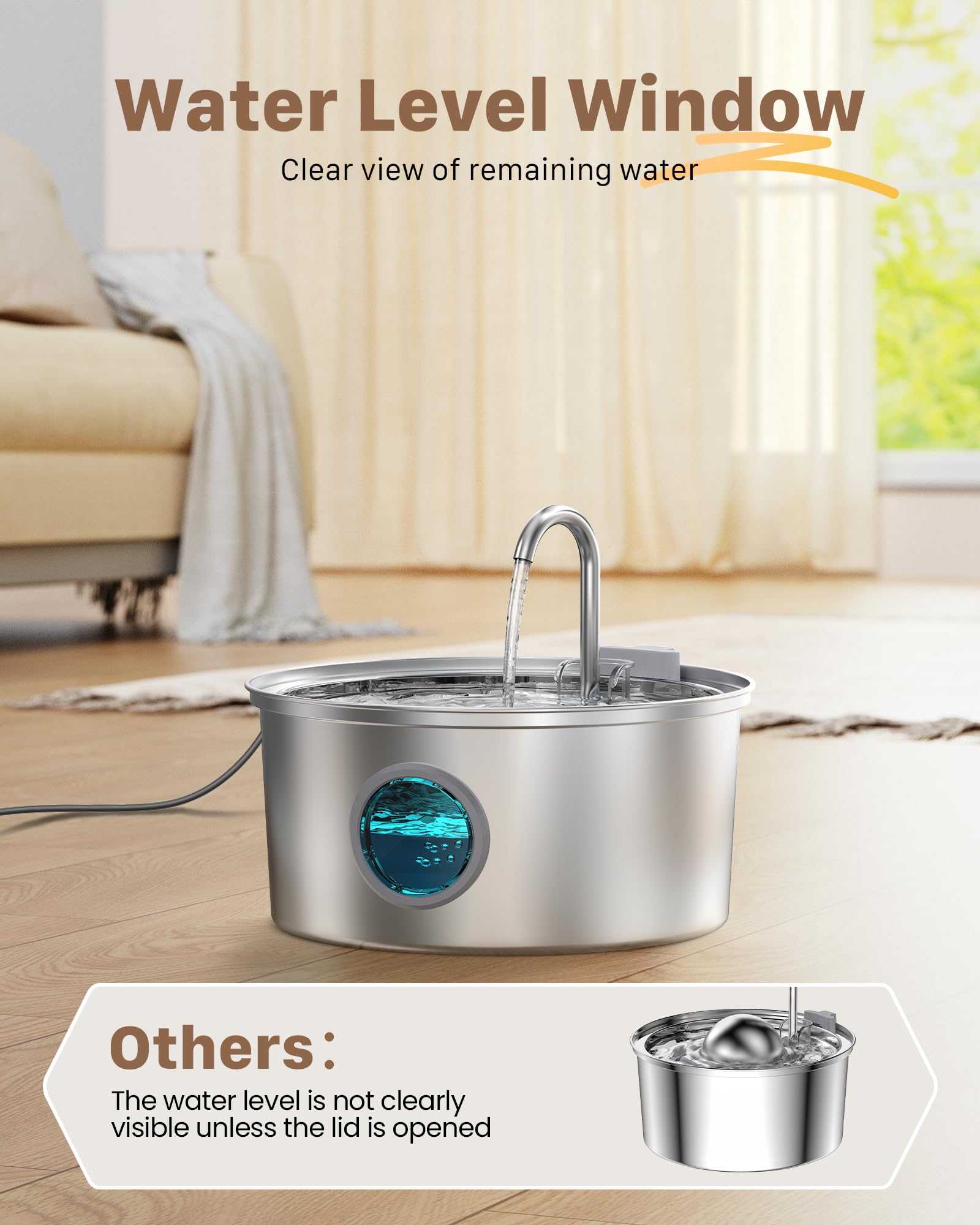 Cat Fountains for Drinking Stainless Steel: 108oz/3.2L Cat Water Fountain with 6 Filters + 3 Sponges - Running Pet Water Fountain Filtered - GIOTOHUN Faucet Like Pet Water Fountains for Cats Indoor