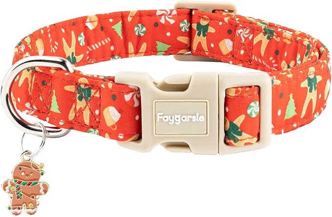 Faygarsle Christmas Dog Collar, Red Gingerbread Pattern, Holiday Pet Accessory, for Small Medium Large Dogs, XS