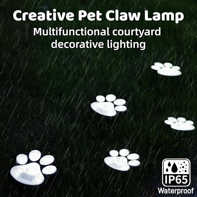 3pcs-Solar Paw Print Lights, Wireless of Cat Dog Animal Solar Lights Outdoor Garden Decor, IP55 Waterproof LED Yard Path Light, New Home Birthday Easter Gift for Pet Lovers (White Light)
