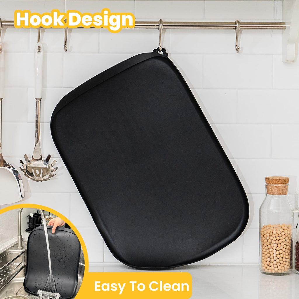 Silicone Dog Food Mat with Side Pocket & Hook Hole, Soft Raised Edges, Easy Clean Waterproof Non-Slip Pet Feeding Mat for Cats and Dogs Water Bowl, Pets Accessories(24"x16",Grey)